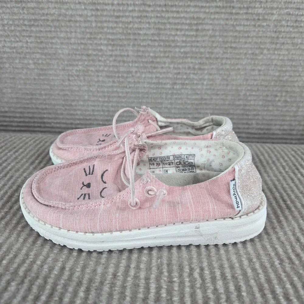 Hey Dude Toddler 9 Pink Wendy Sparkle Kitty Cat Slip On Loafers 160025068